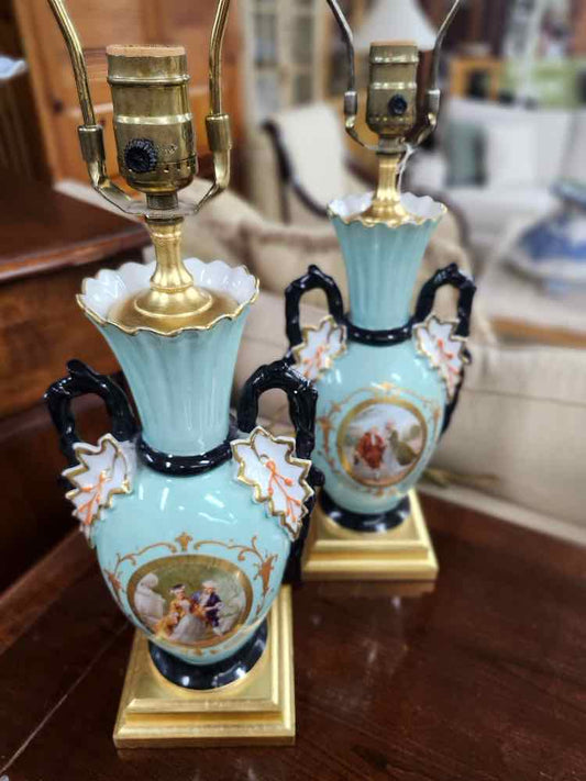 Antique French Porcelain Electrified Table Lamps