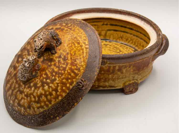 MCM Salt Glazed Casserole w/Lid Signed BEECHER