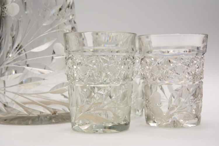 Cut Crystal Pitcher & 3 Juice Glass