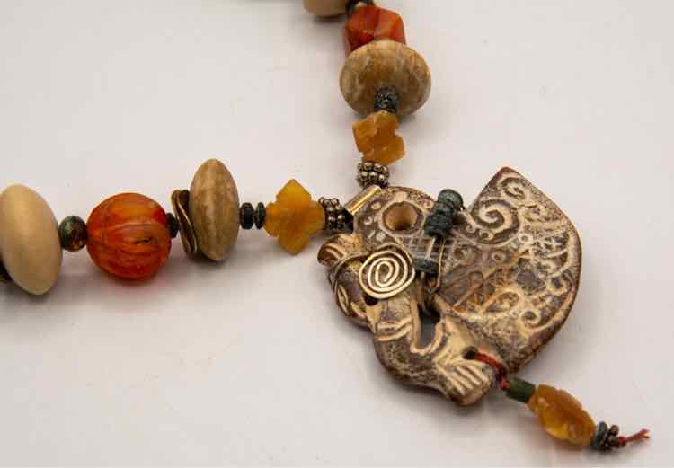 Stone Beads w/Abstract Pendant/.925 Necklace