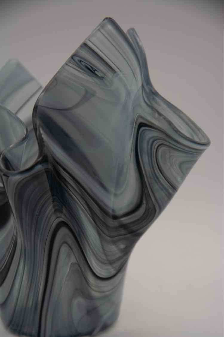 MCM Handblown Grey & Black Vase 5”