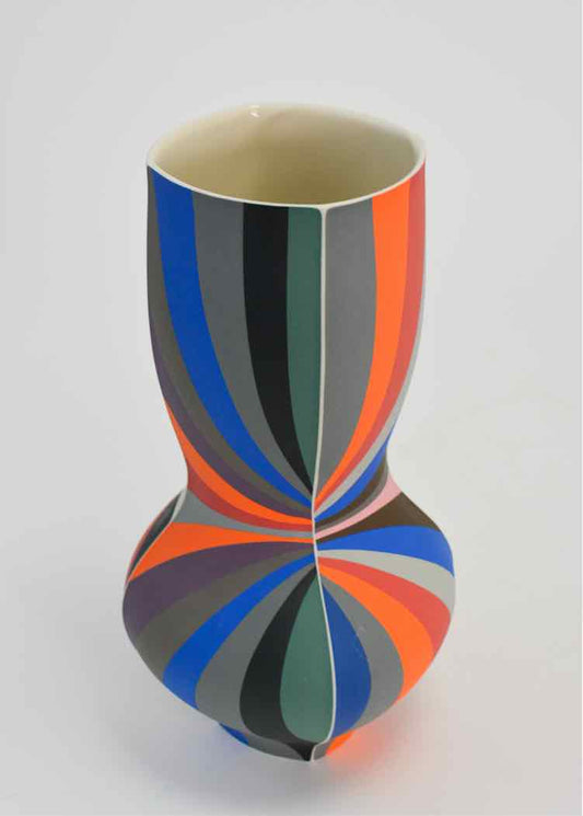 Art 'Peter Pincus'Multi-Color Striped Ceramic Vase