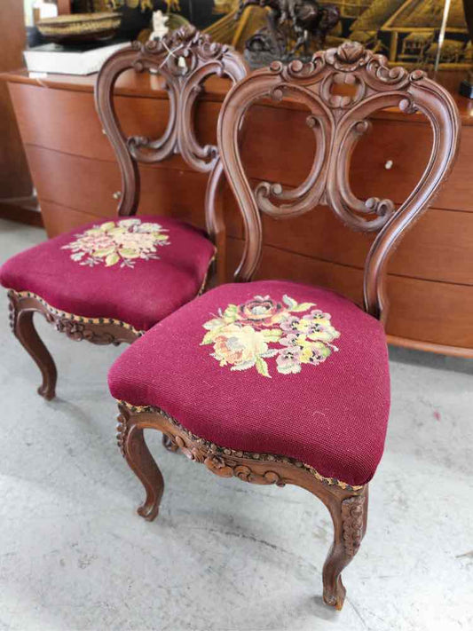 Pair of Flower Needle Point Chairs