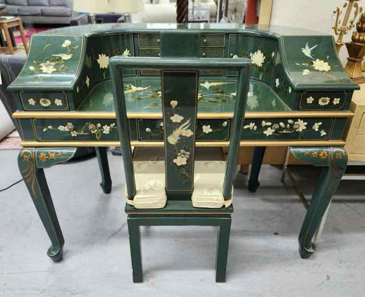 Green Laquered Cabroile Leg Desk w/Chair