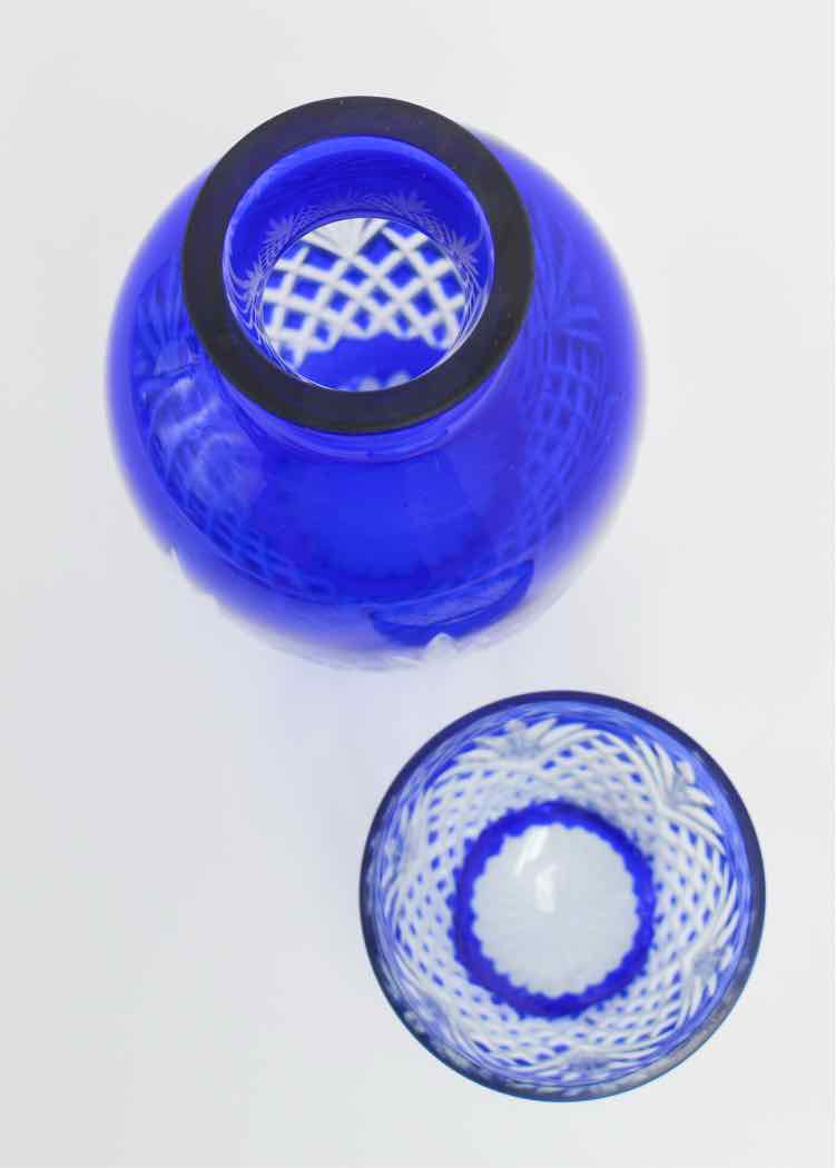 Vtg.Cobalt Blue Cut-to-Clear Bedside Carafe