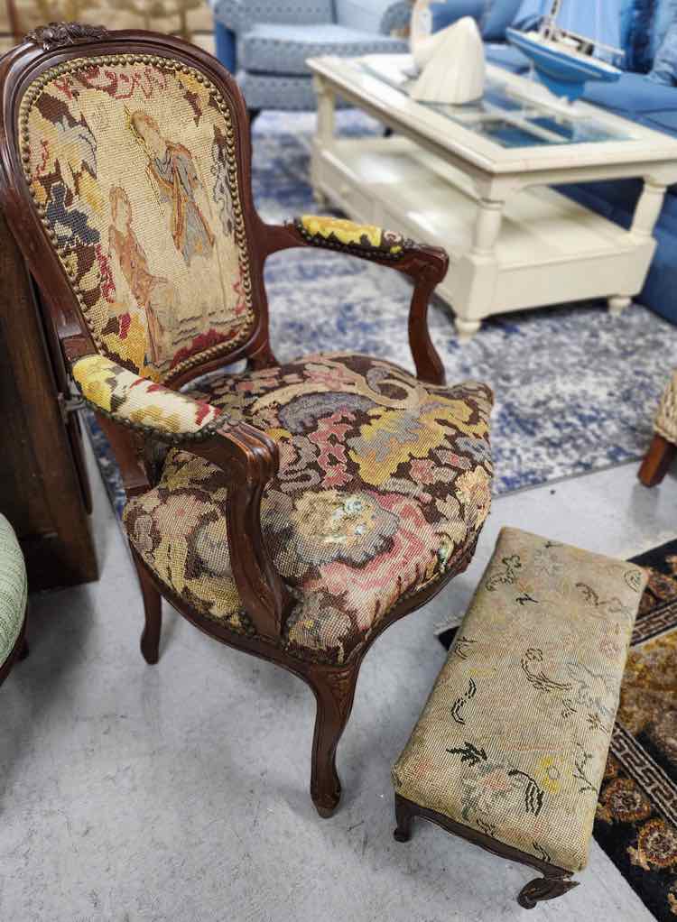 Needlepoint Chair w/Ottoman
