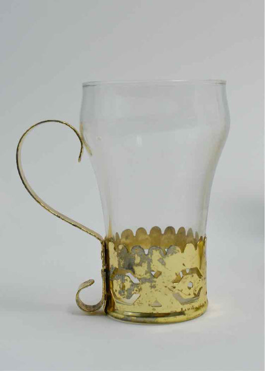 8 Irish Coffee Glasses w/Goldtone Holders