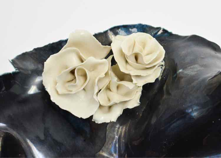 Navy & Ivory Petal Bowl, Signed