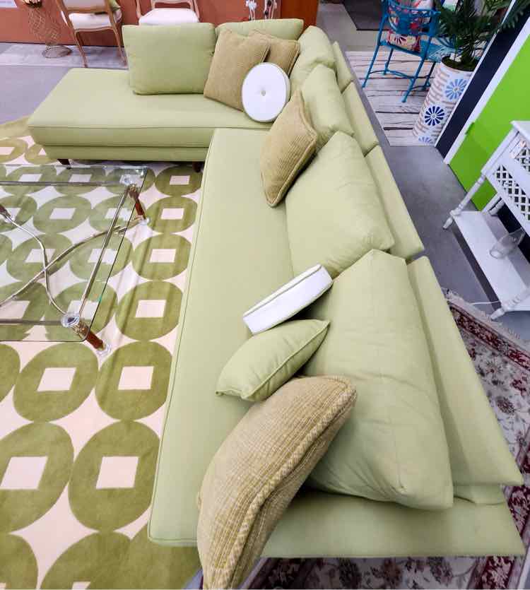 Custom Krevat Pistachio Sectional w/Pillows