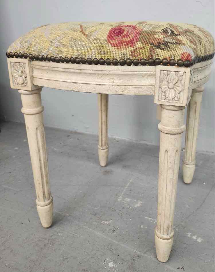 Vtg. Abusson Needlepoint Stool