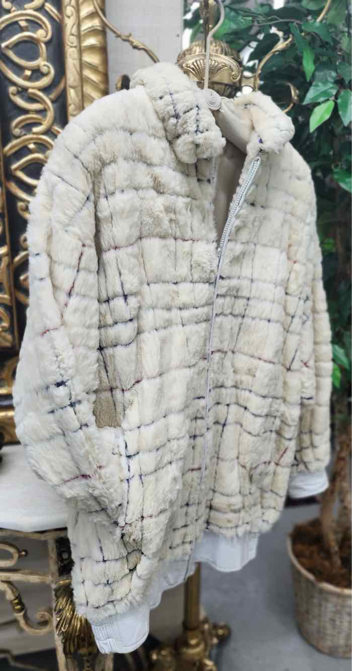 White Rabbit Fur with Blue & Red Piping by Cascade Coat