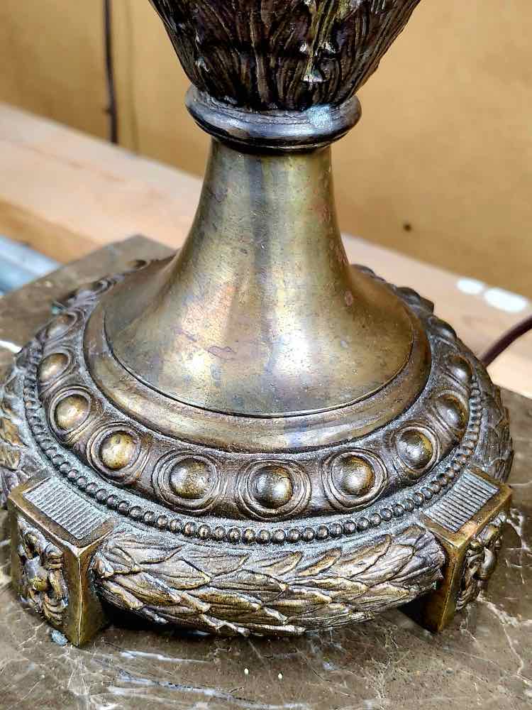 Pair Antique European Bronze & Porcelain Floral Lamps
