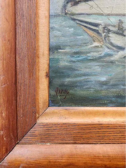 'Fishing Vessel' Antique Oil by Jaroty