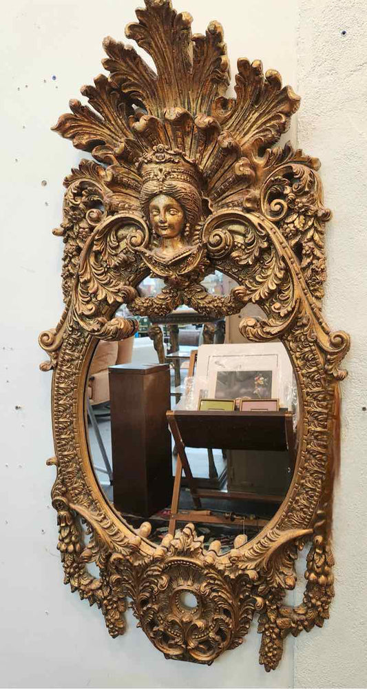 French Rococo Style Gilt Maidens Head Mirror