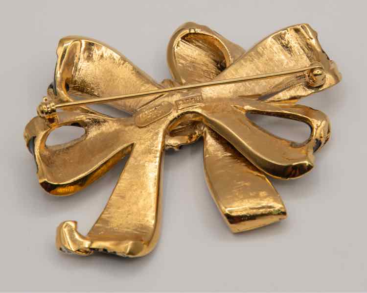 Vtg. L'Officiel/Italy Black Bow/Crystals Brooch