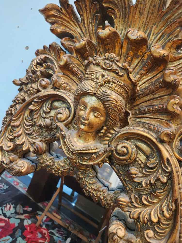 French Rococo Style Gilt Maidens Head Mirror