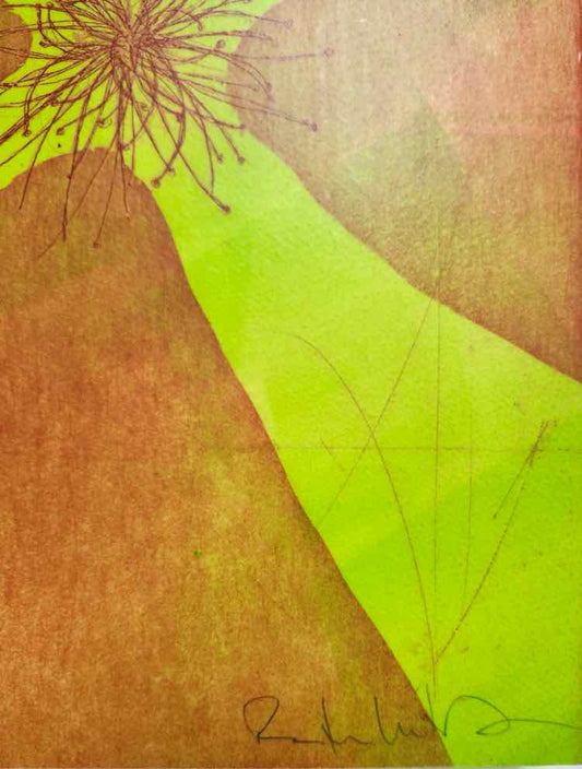Chartreuse & Orange Floral Etching Beth Weintraub Art