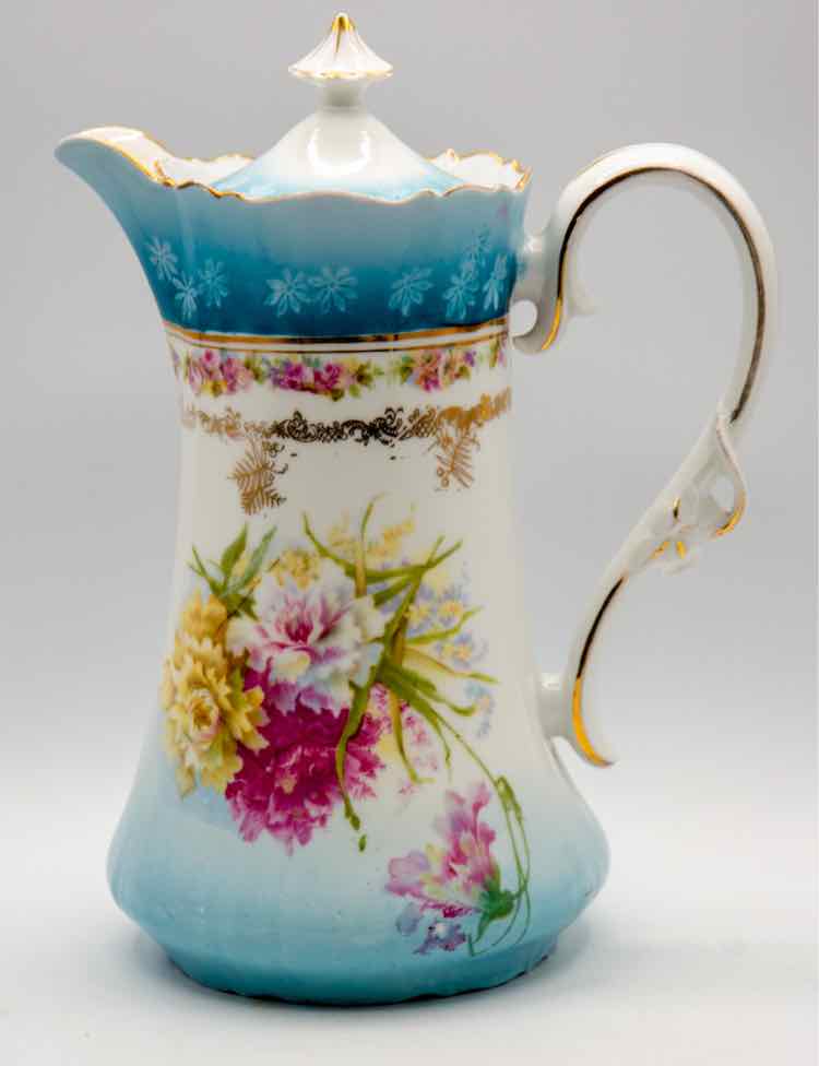 Antique Prussia Style Chocolate Pot Porcelain ‘10in’