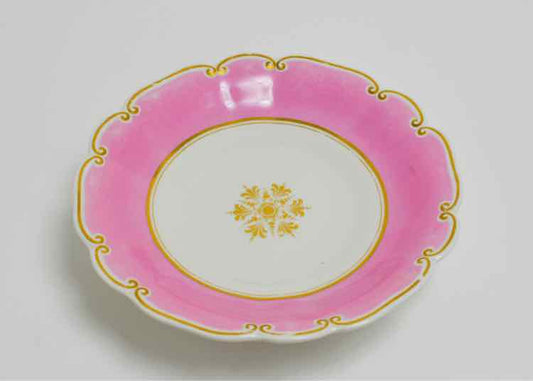 H&J Gardner 19th c. Pink Porcelain Pedestal Plate