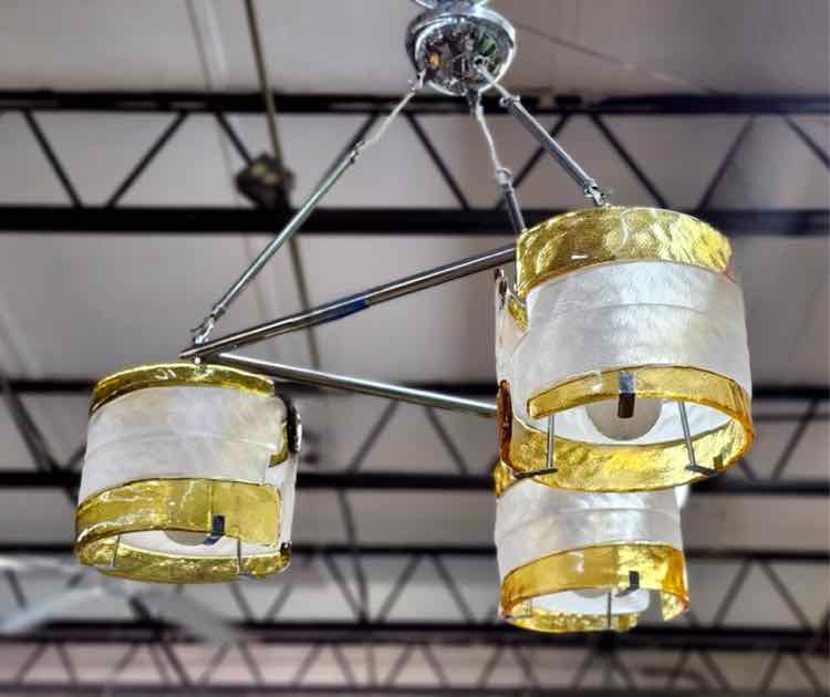 3 Light Yellow/White Glass Chandelier