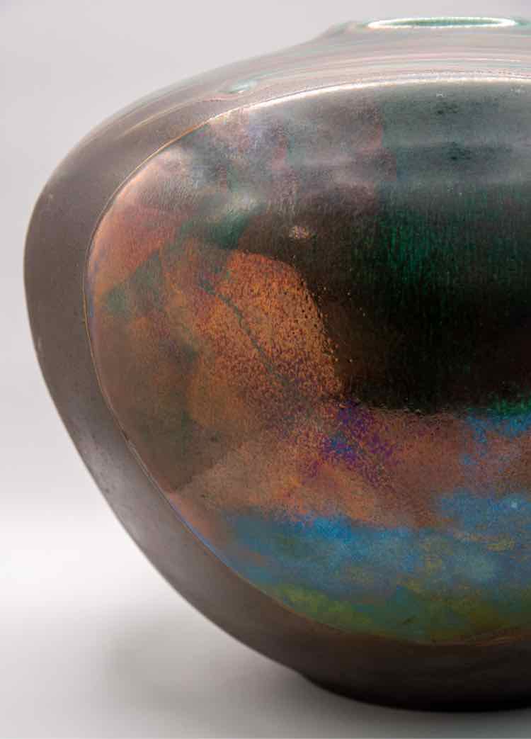 Blue iridescent Tony Evans Raku Vessel