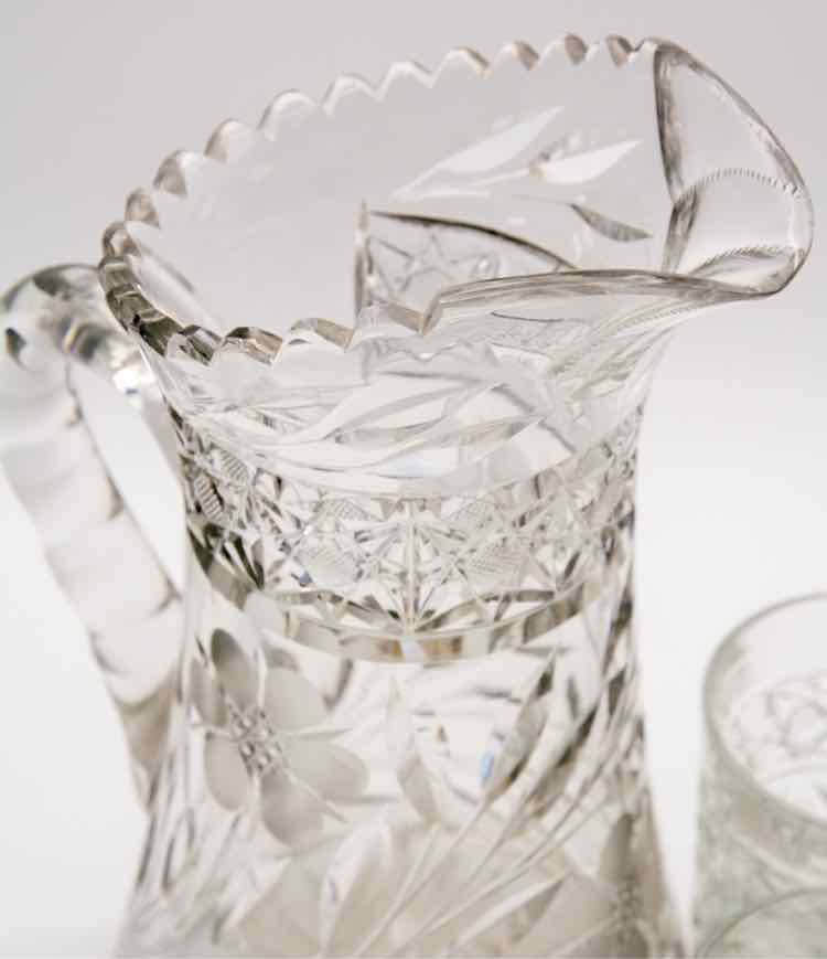 Cut Crystal Pitcher & 3 Juice Glass