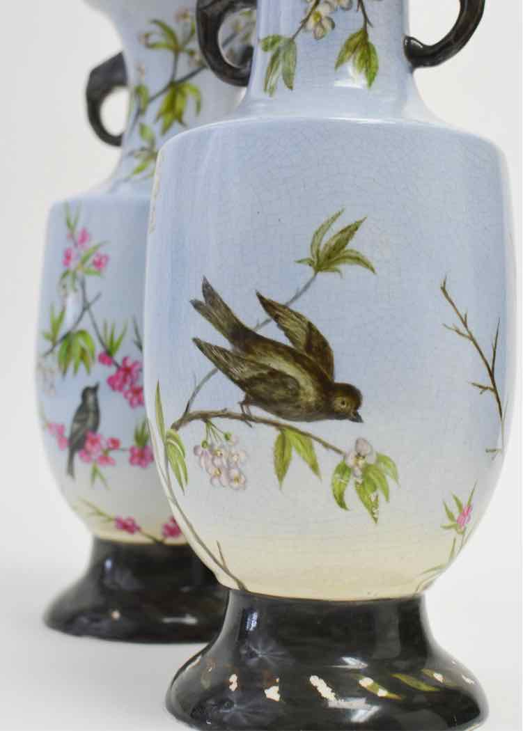 Pair of Chinoiserie Cherry Blossom Urns