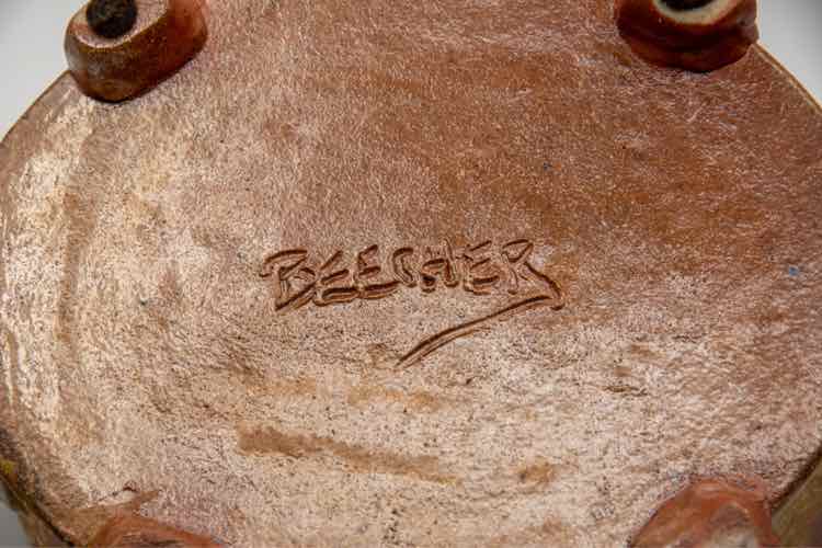 MCM Salt Glazed Casserole w/Lid Signed BEECHER