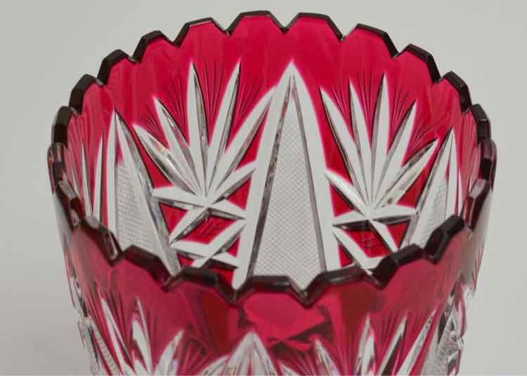 German Cranberry Handcut Scalloped Edge Crystal Vase