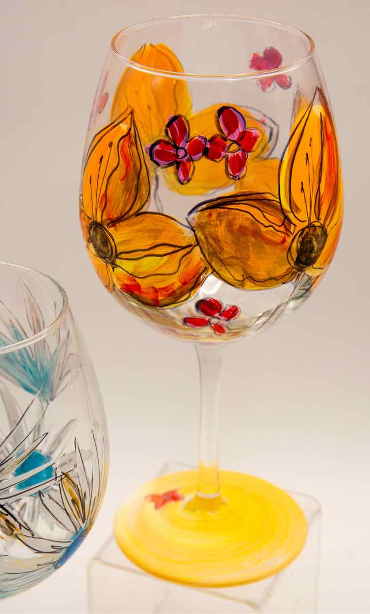 4 Hand Painted Floral Goblets