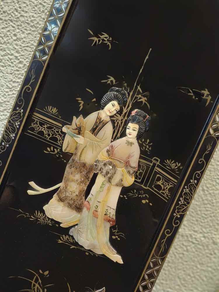 Vtg. Asian Decor Lacquer Panels
