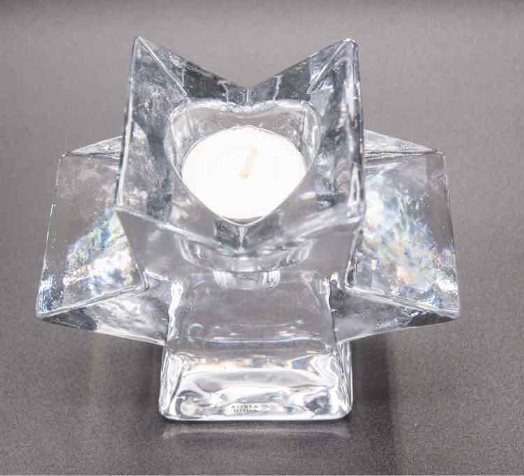 2 Kosta Boda Clear Crystal Candleholders