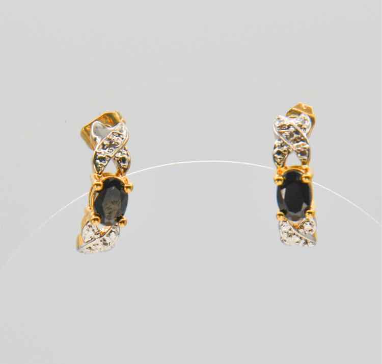 10K Vermeil Sapphire/Dia.Chip Earrings