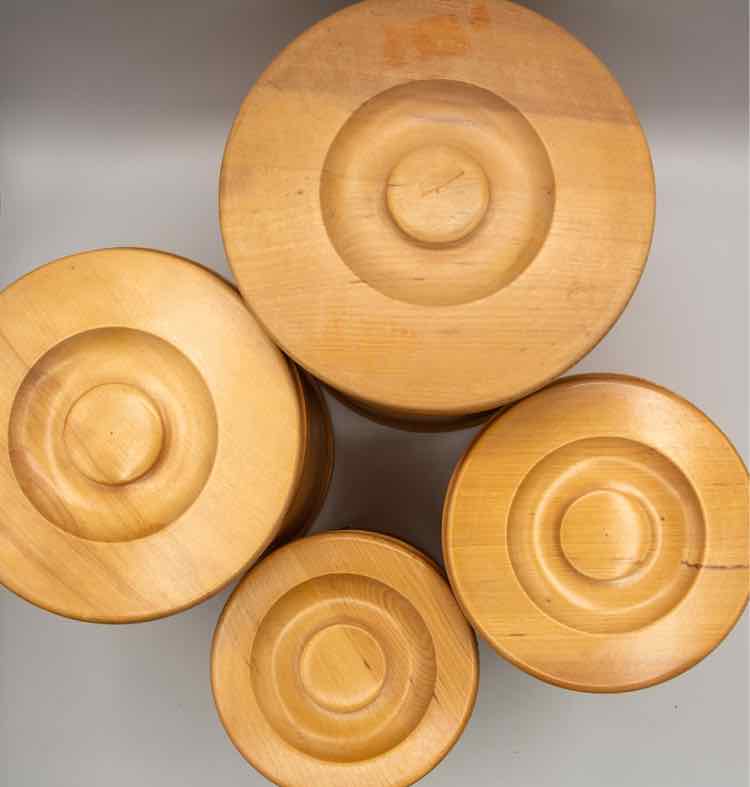 4pc Vtg. Rooster Nesting Wood Canisters