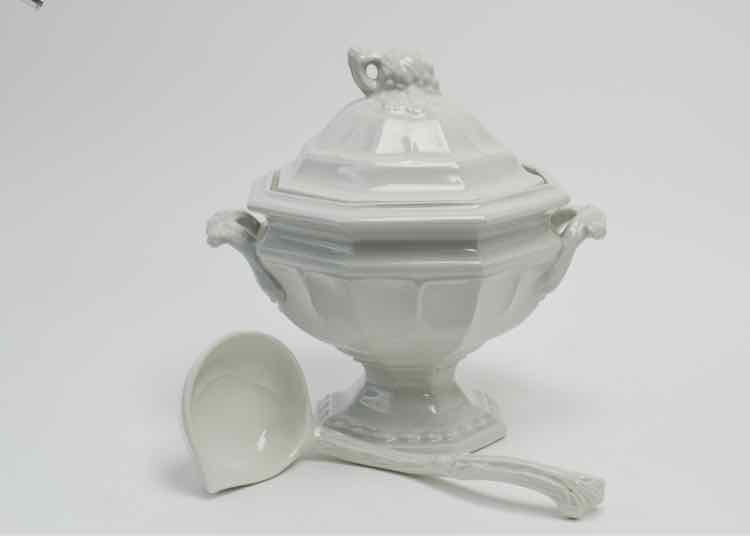3 Piece White Red Cliff, Ironstone Soup Tureen