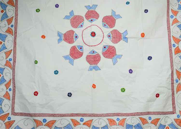 Vintage Embroidered Nakshi Kantha Textile Linens