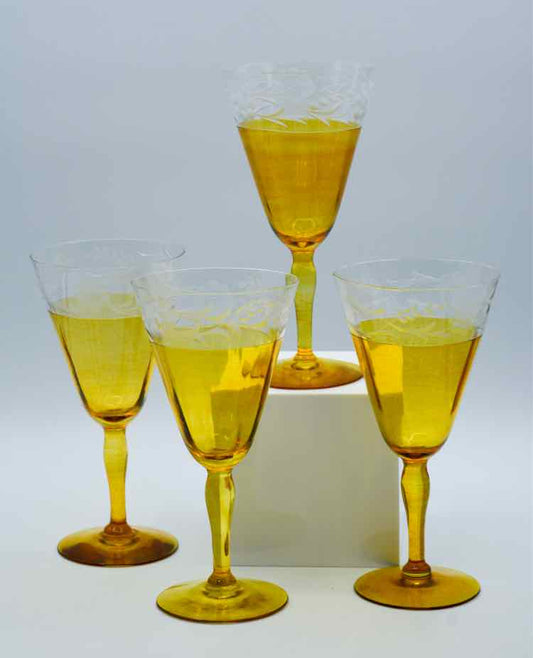 Set of 4 Westmorland Trellis Yellow Glassware