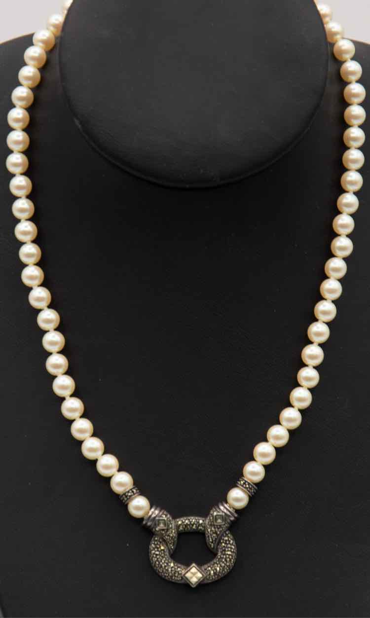 Vtg.Judith Jack Marcasite Faux Pearl