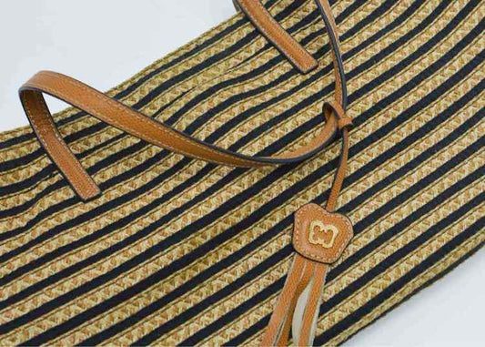 Eric Javits "Squishee Isla" Black Mix Straw Bag