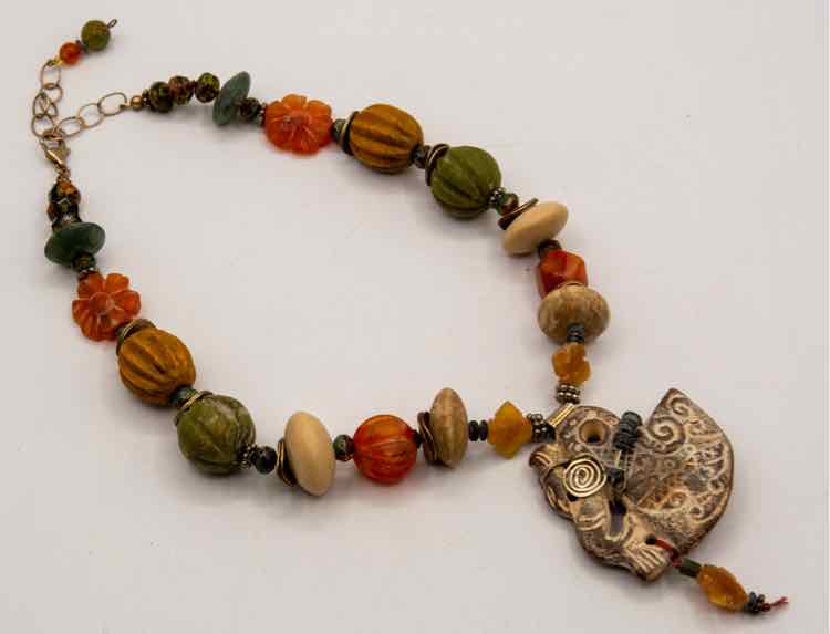 Stone Beads w/Abstract Pendant/.925 Necklace