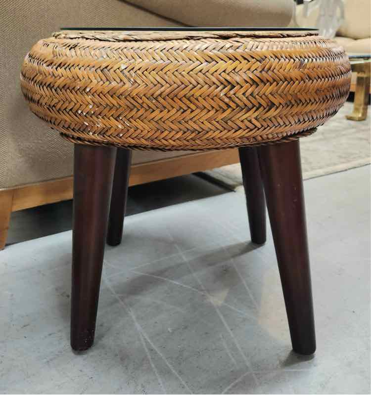 Borneo Rattan & Wood End Table w/Glass