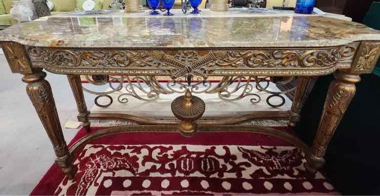 Louis XVI Gilded Console Table w/Marble