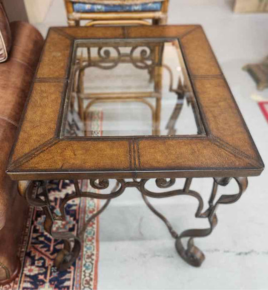 Leather & Glass Top End Table