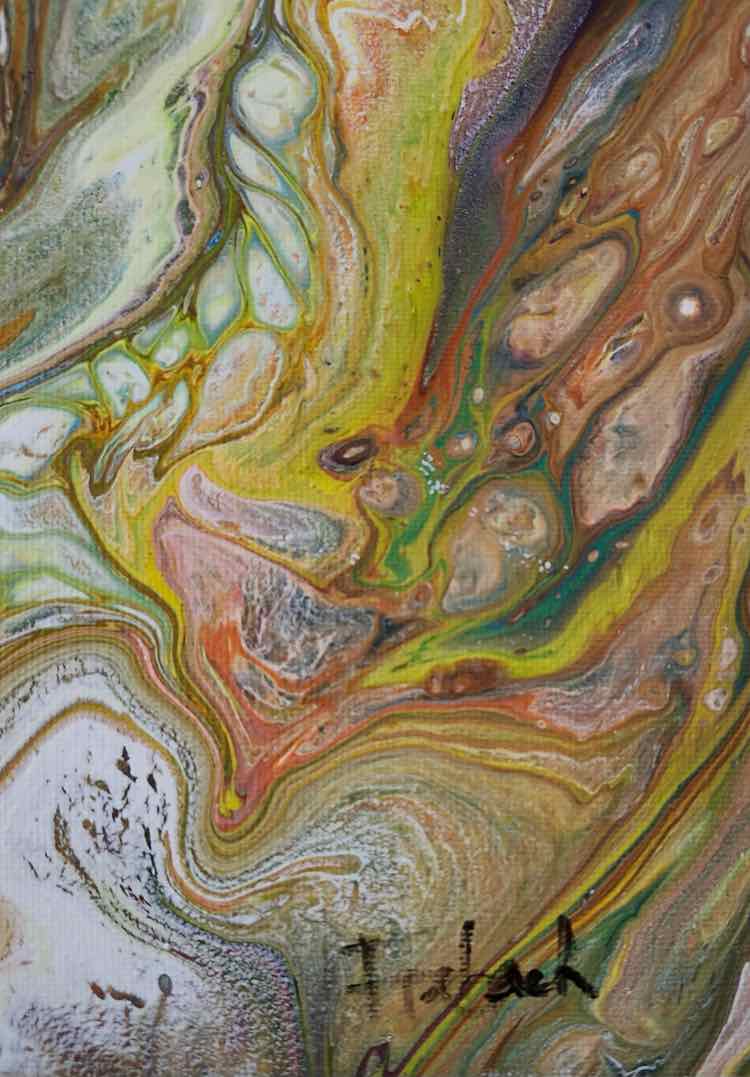 Art Painting 'Marble Eye' Teal, Pink Yellow Acrylic