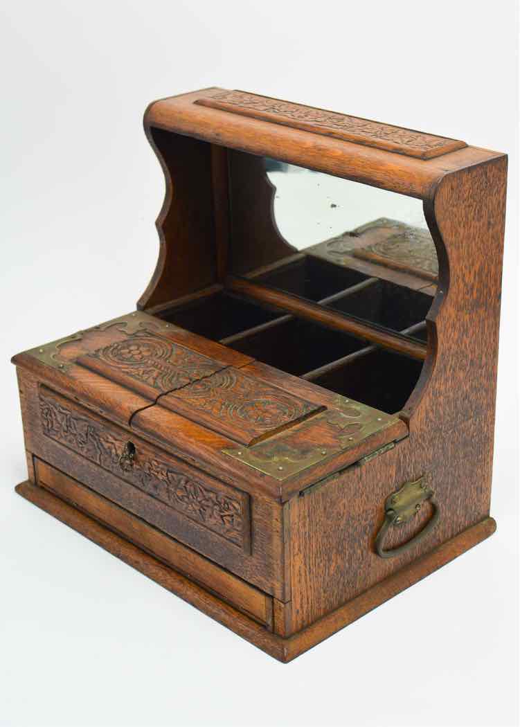 Antique Victorian Oak Tantalus & Games Cabinet