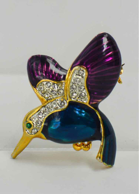 Goldtone,Enamel & Rhinestone Hummingbird Brooch