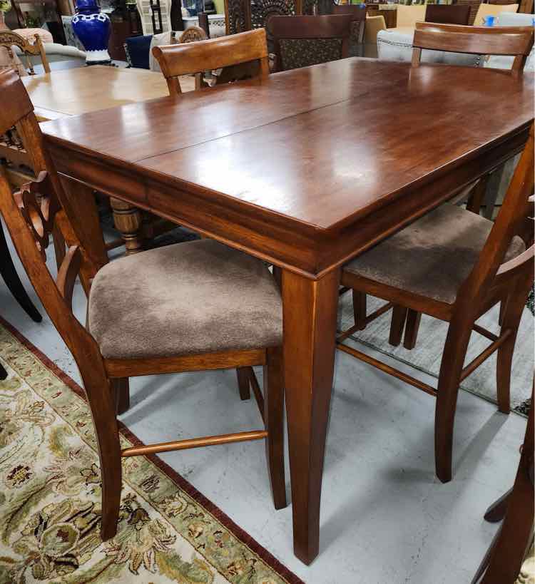 Wood High Top Table w/ Hidden Leaf & Four Chairs