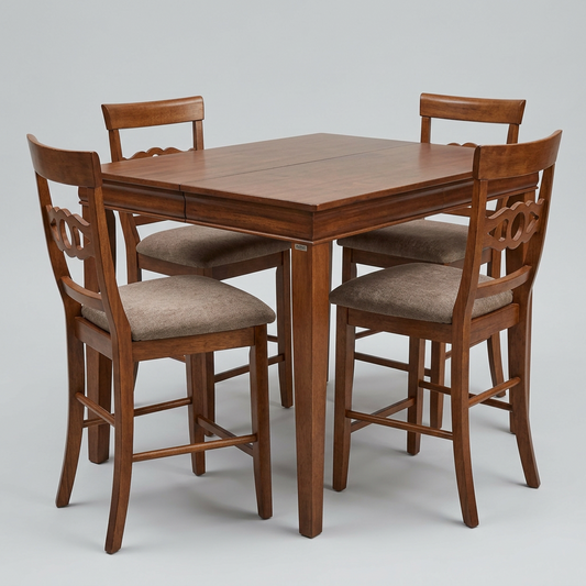 Wood High Top Table w/ Hidden Leaf & Four Chairs