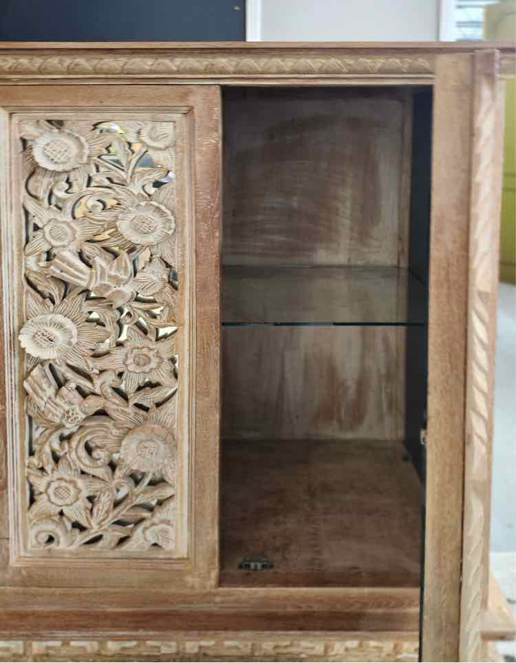 Carved Wood Storage Cabinet