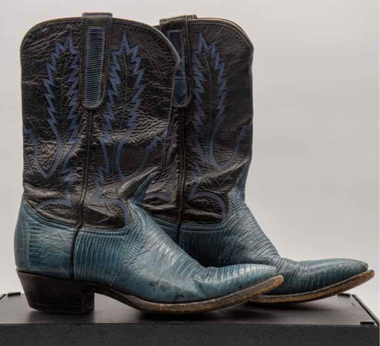 Bleu's Black=k/Blue Leather Cowboy Boots